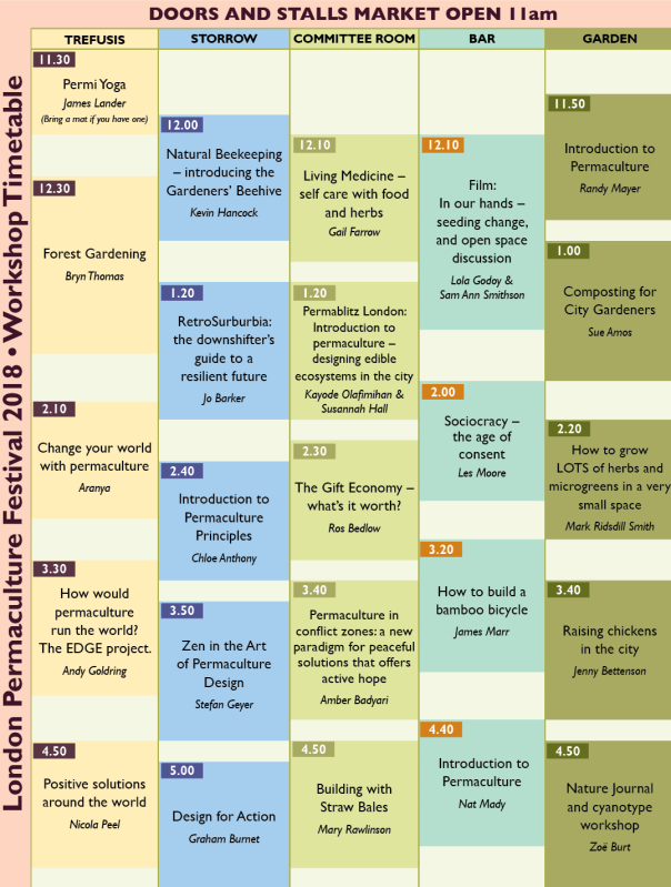 London Permaculture Festival 2018 timetable